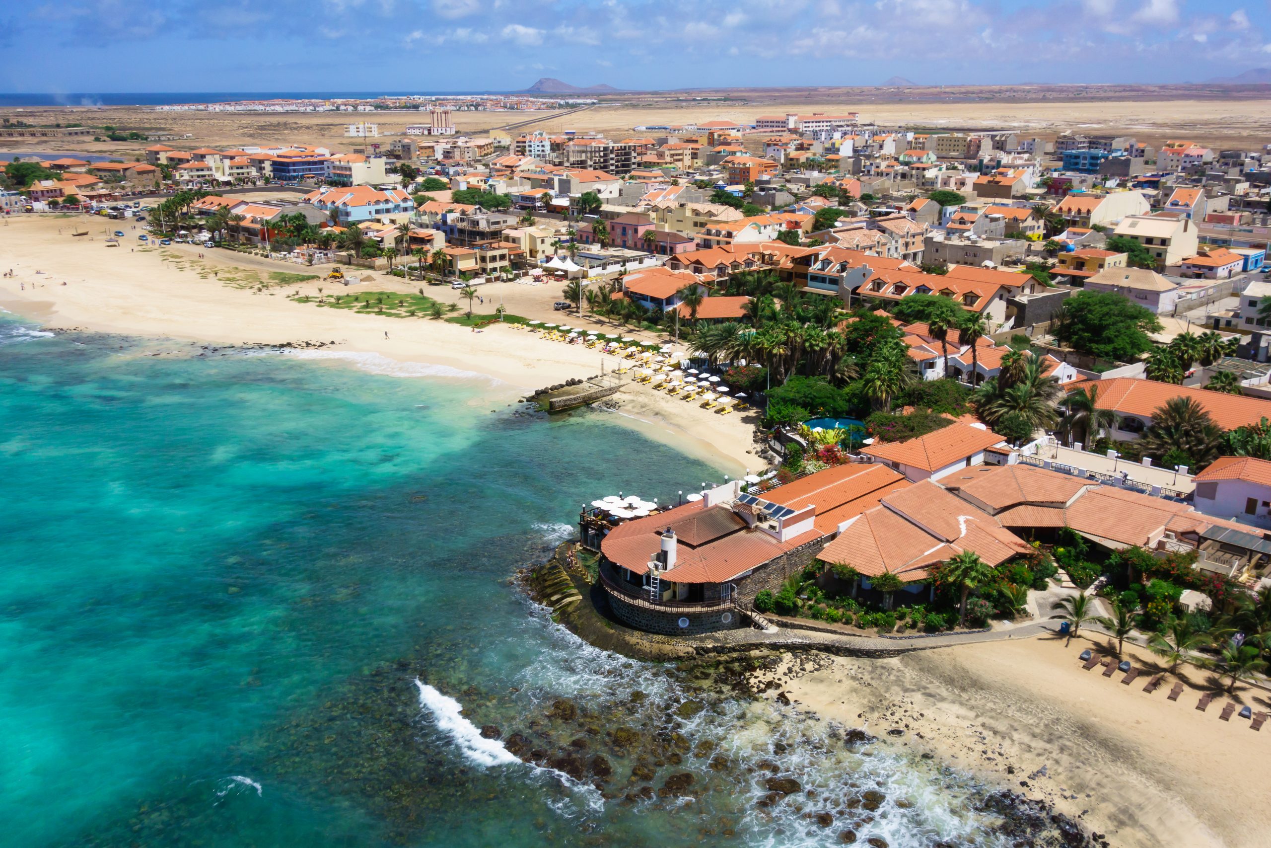 Aerial view of Santa Maria beach in Sal Island Cape Verde - Cabo